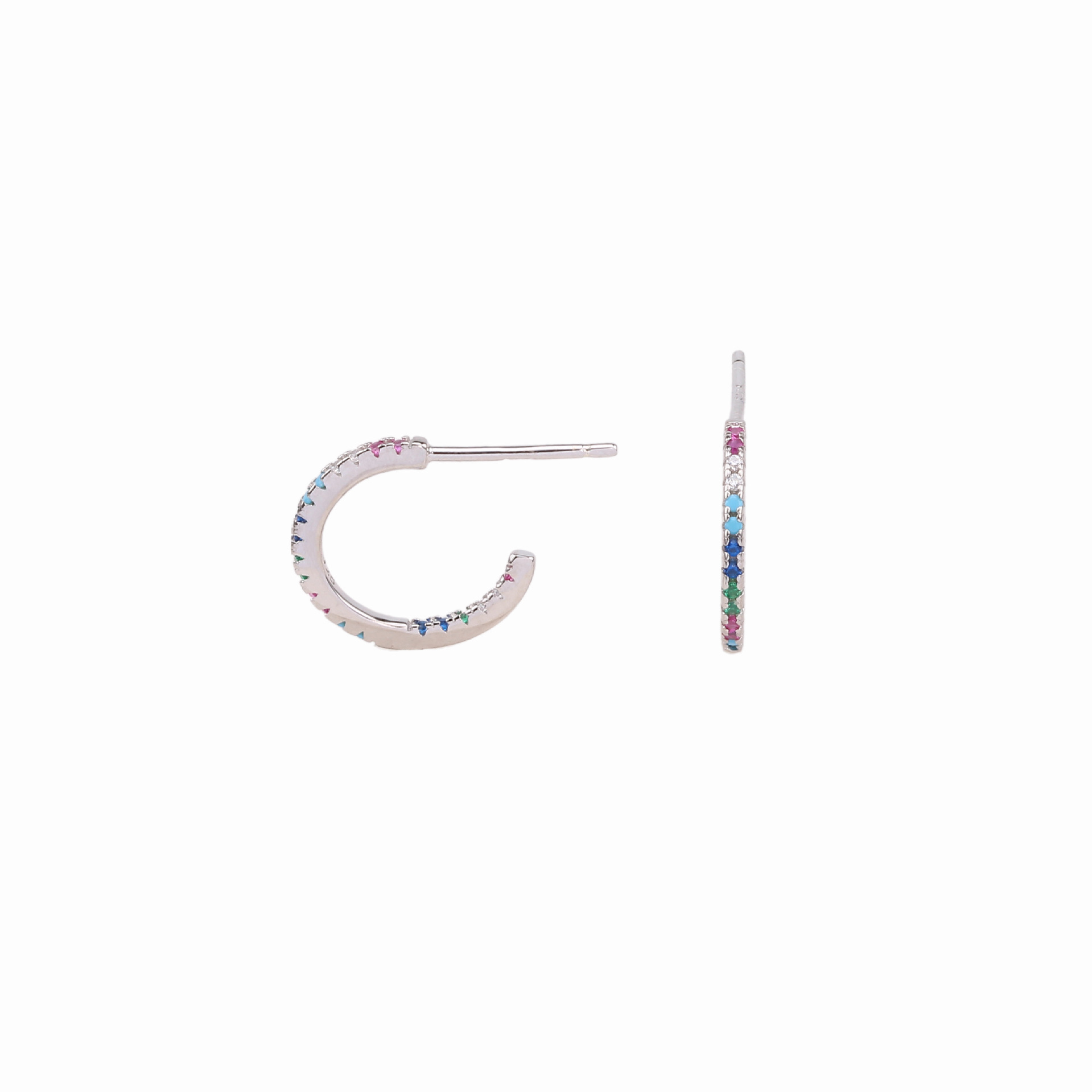 1 Pair Simple Style C Shape Inlay Sterling Silver Zircon Ear Studs display picture 3