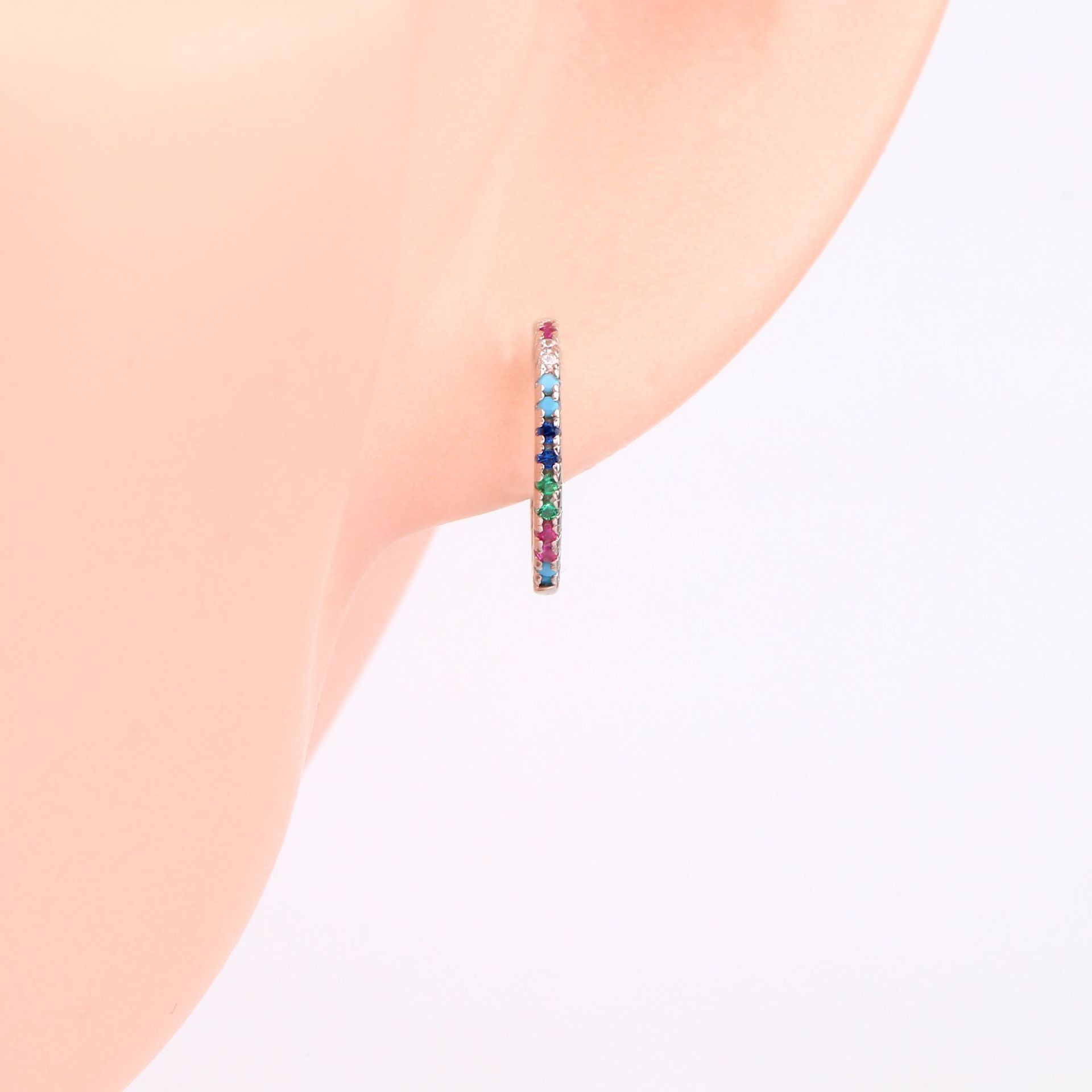 1 Pair Simple Style C Shape Inlay Sterling Silver Zircon Ear Studs display picture 6
