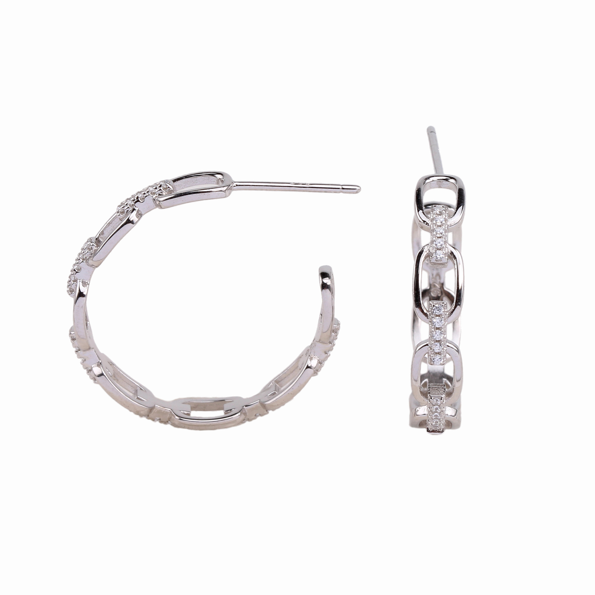 1 Paire Style Simple Forme C Incruster Argent Sterling Zircon Boucles D'oreilles display picture 2
