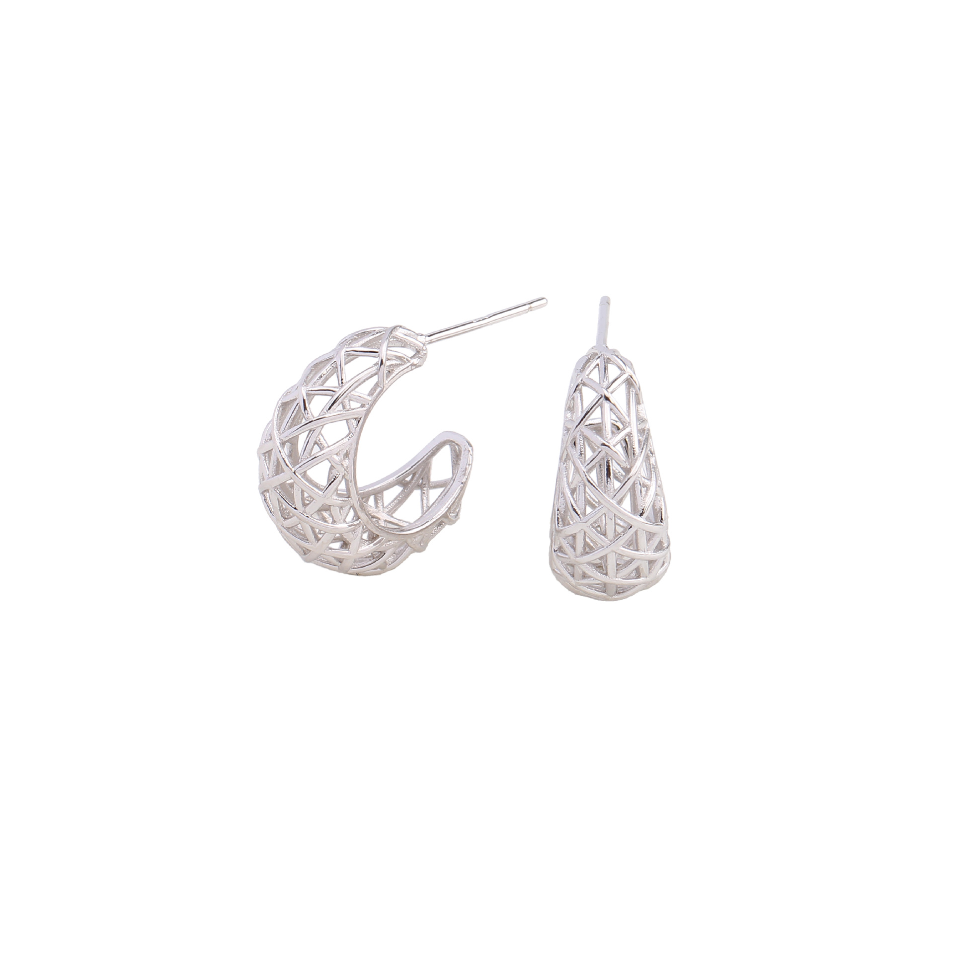 1 Pair Simple Style C Shape Plating Mesh Sterling Silver Ear Studs display picture 3