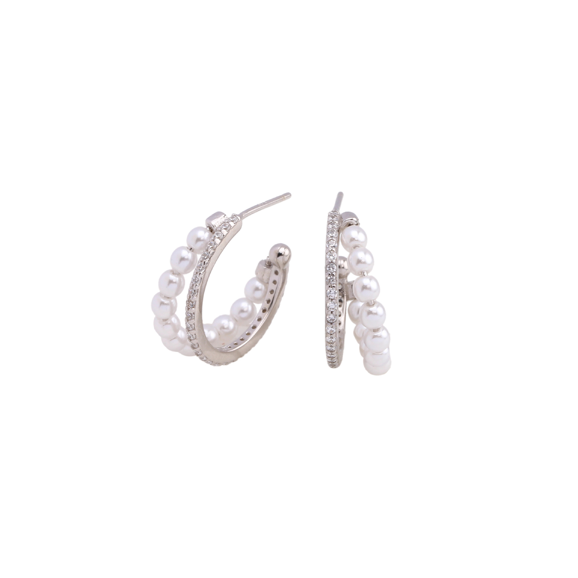 1 Pair Lady U Shape Inlay Sterling Silver Artificial Pearls Zircon Ear Studs display picture 3