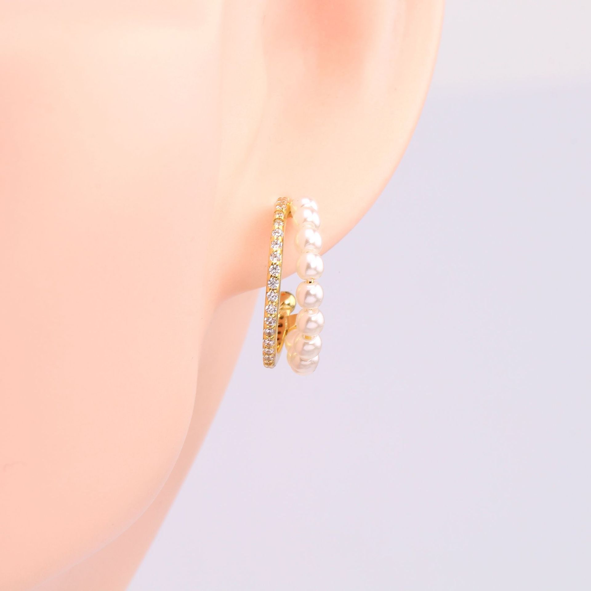 1 Pair Lady U Shape Inlay Sterling Silver Artificial Pearls Zircon Ear Studs display picture 5