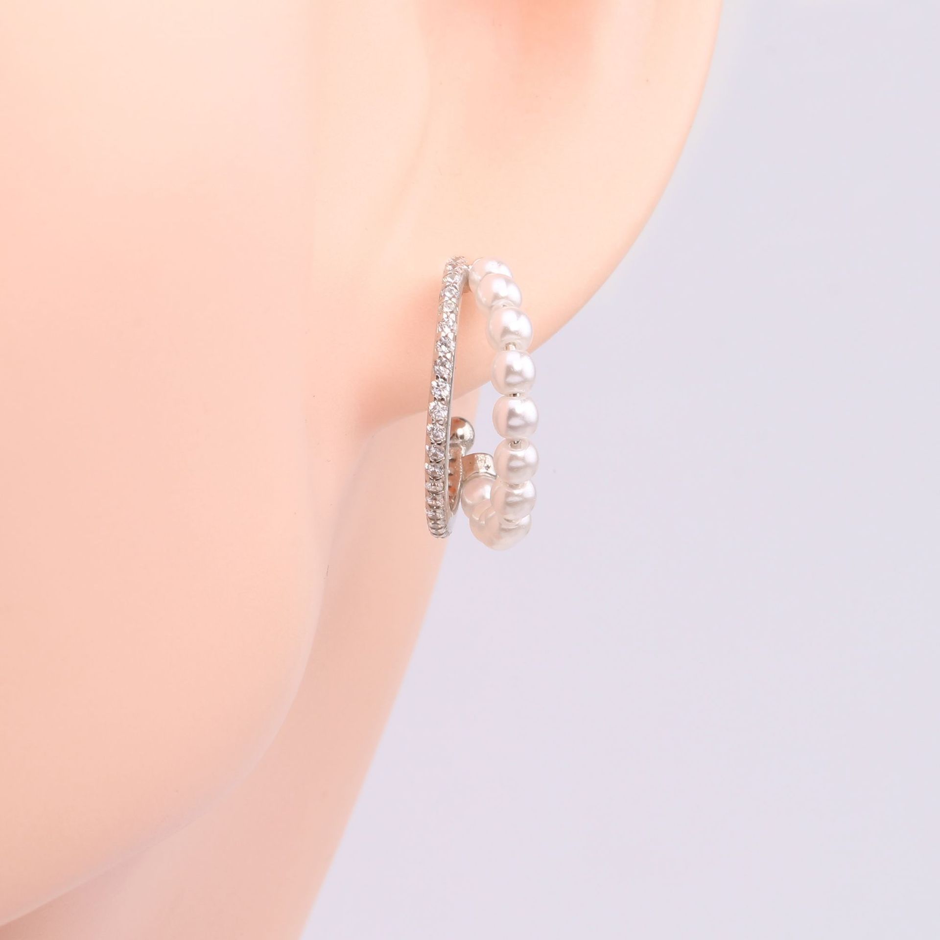 1 Pair Lady U Shape Inlay Sterling Silver Artificial Pearls Zircon Ear Studs display picture 6