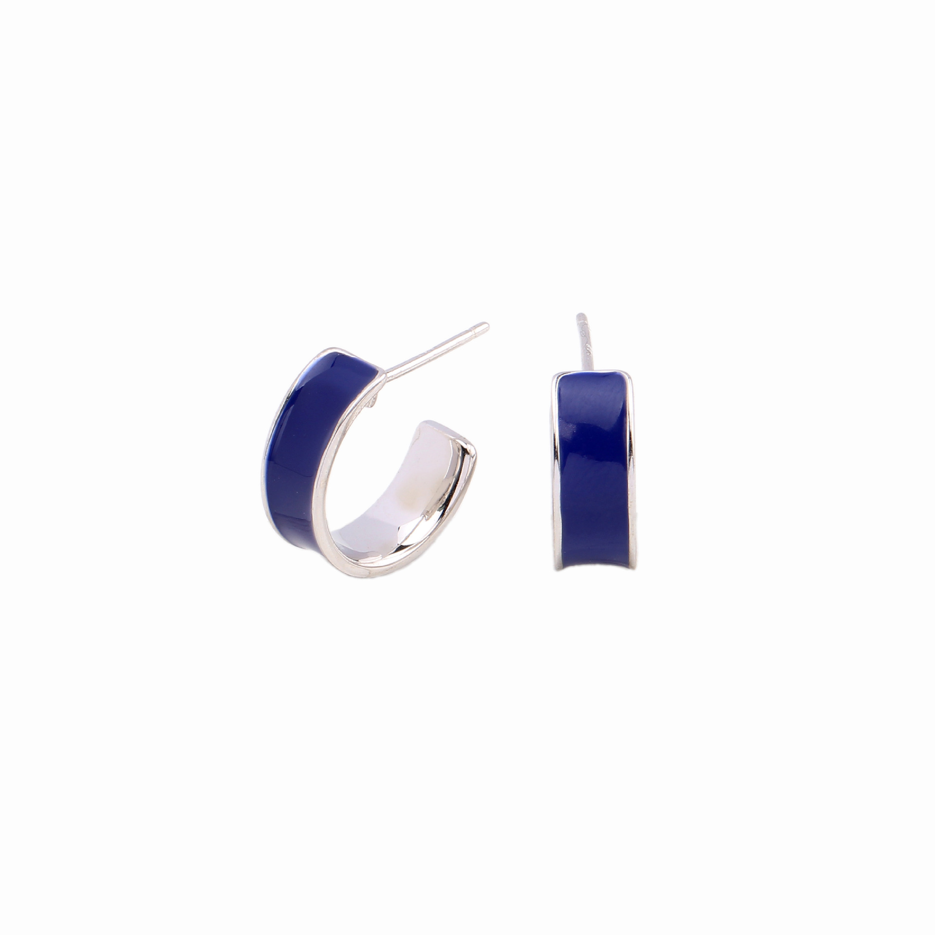 1 زوج أنيق شكل C المينا الورنيش الموقد الفضة الاسترليني ترصيع الأذن display picture 3