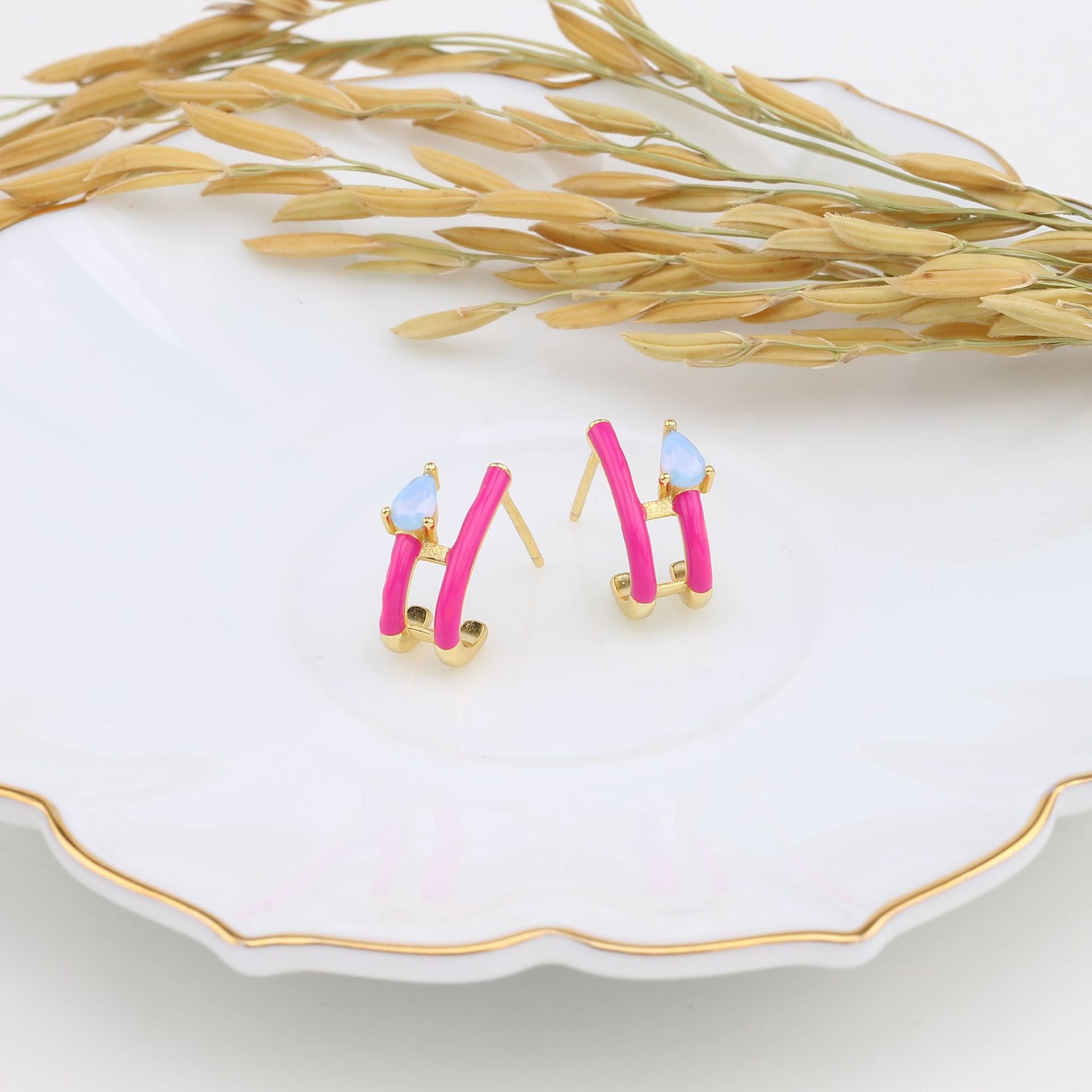 1 Pair Basic Water Droplets Asymmetrical Enamel Sterling Silver Ear Studs display picture 27