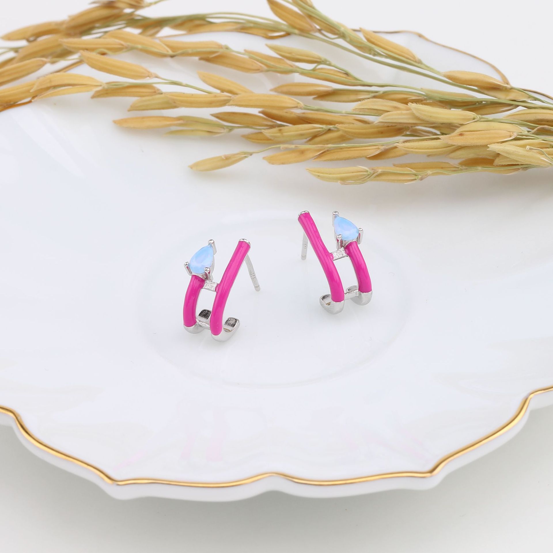 1 Pair Basic Water Droplets Asymmetrical Enamel Sterling Silver Ear Studs display picture 28