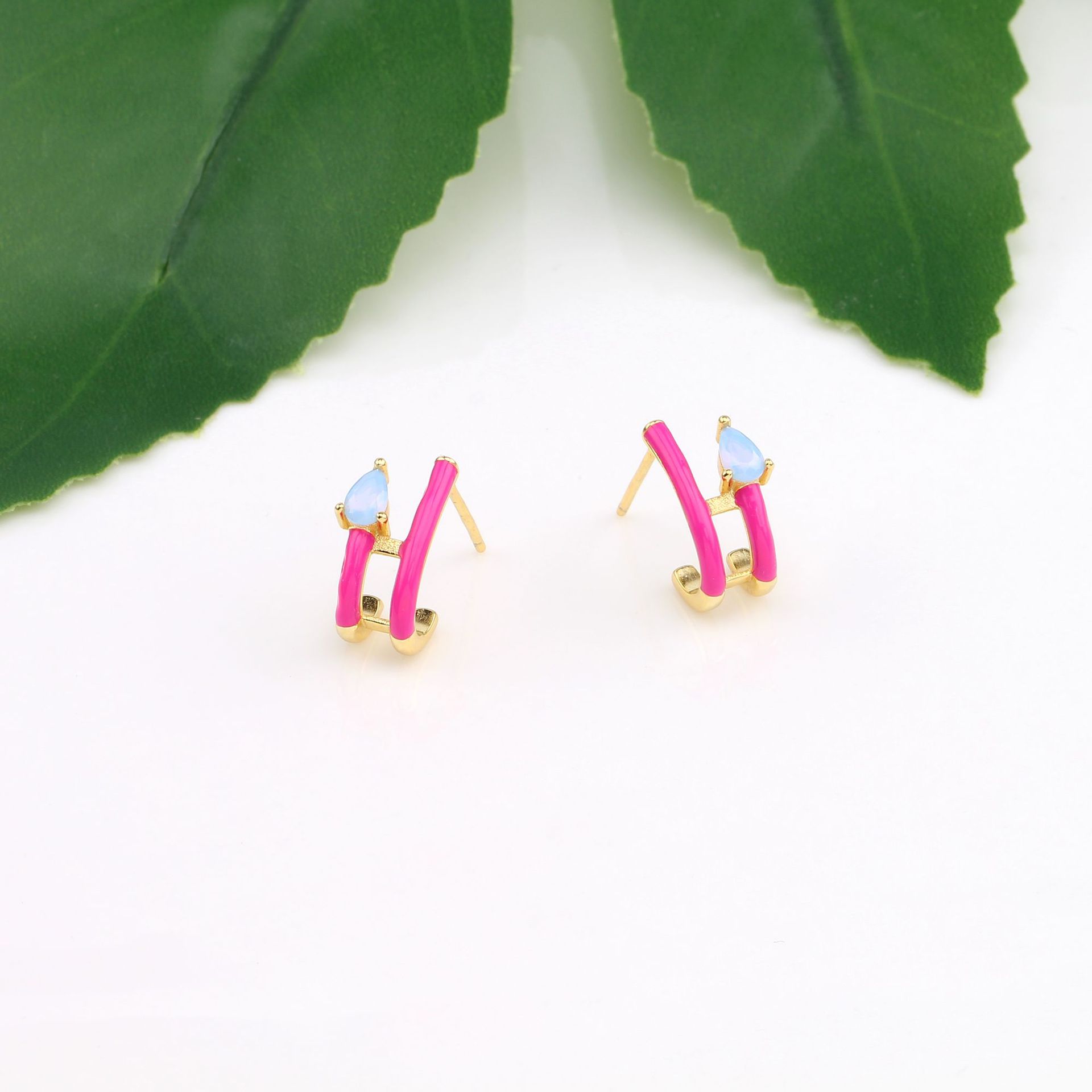1 Pair Basic Water Droplets Asymmetrical Enamel Sterling Silver Ear Studs display picture 29