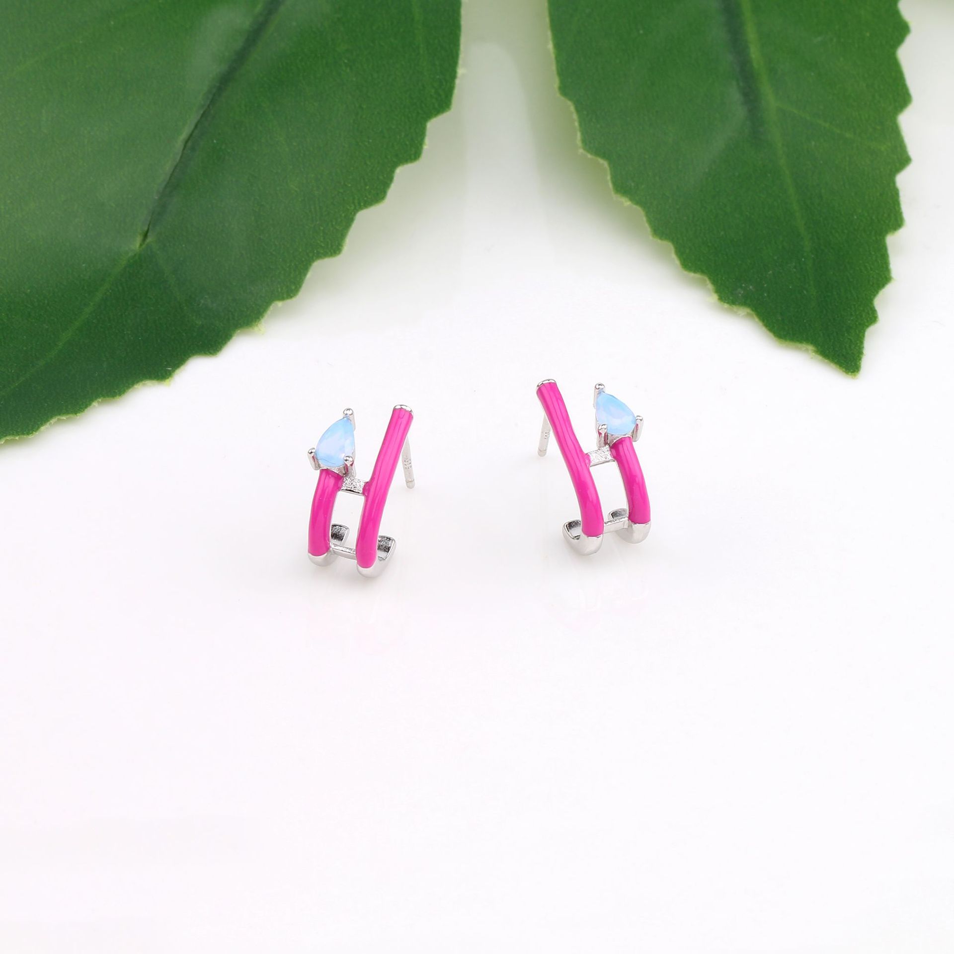 1 Pair Basic Water Droplets Asymmetrical Enamel Sterling Silver Ear Studs display picture 30