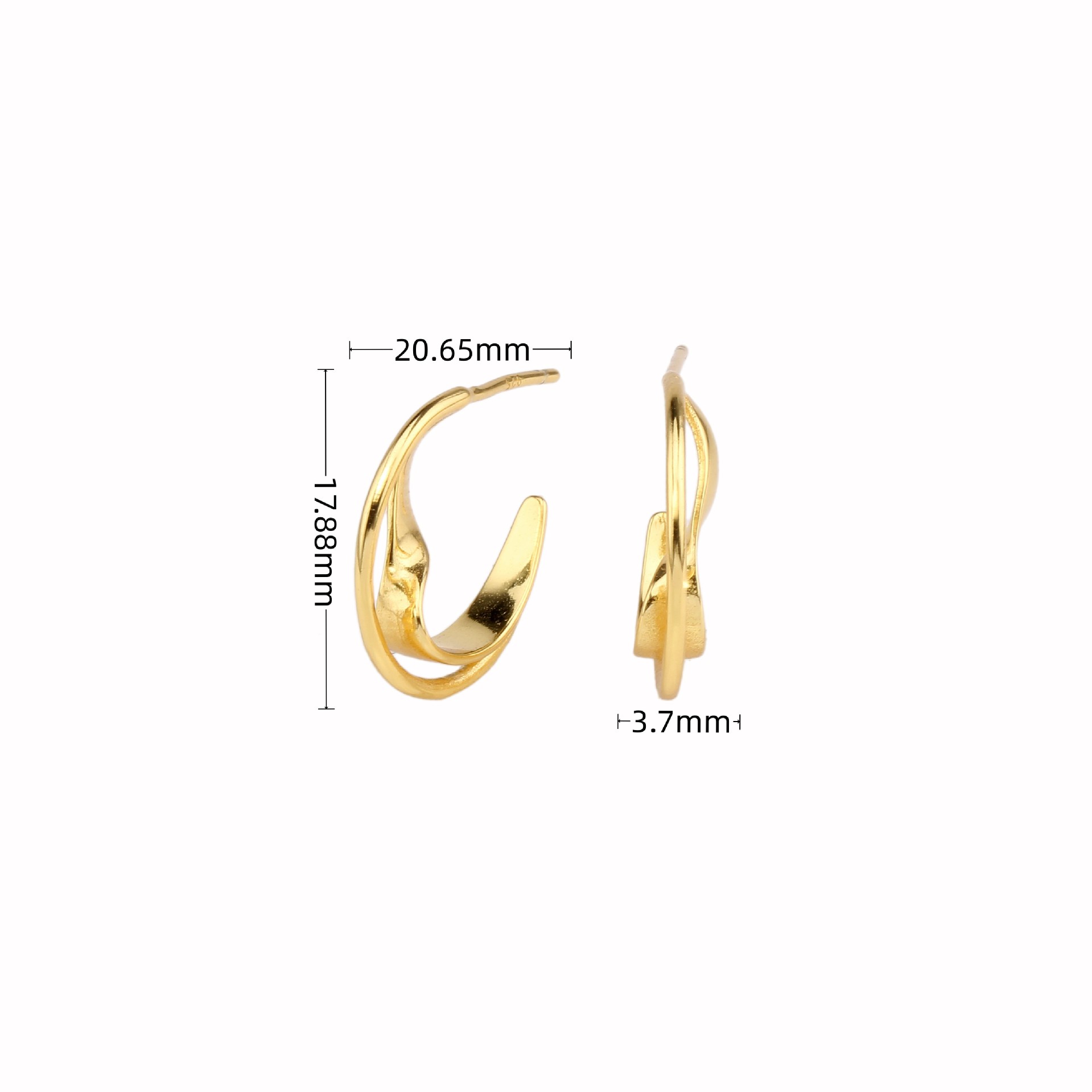 1 Pair Simple Style Solid Color Irregular Plating Pleated Sterling Silver Earrings display picture 2
