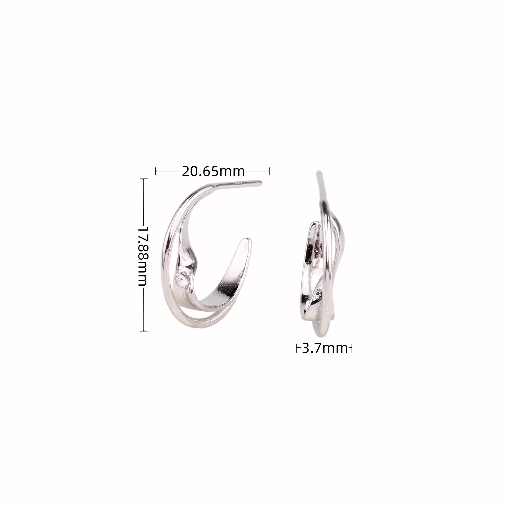 1 Pair Simple Style Solid Color Irregular Plating Pleated Sterling Silver Earrings display picture 4
