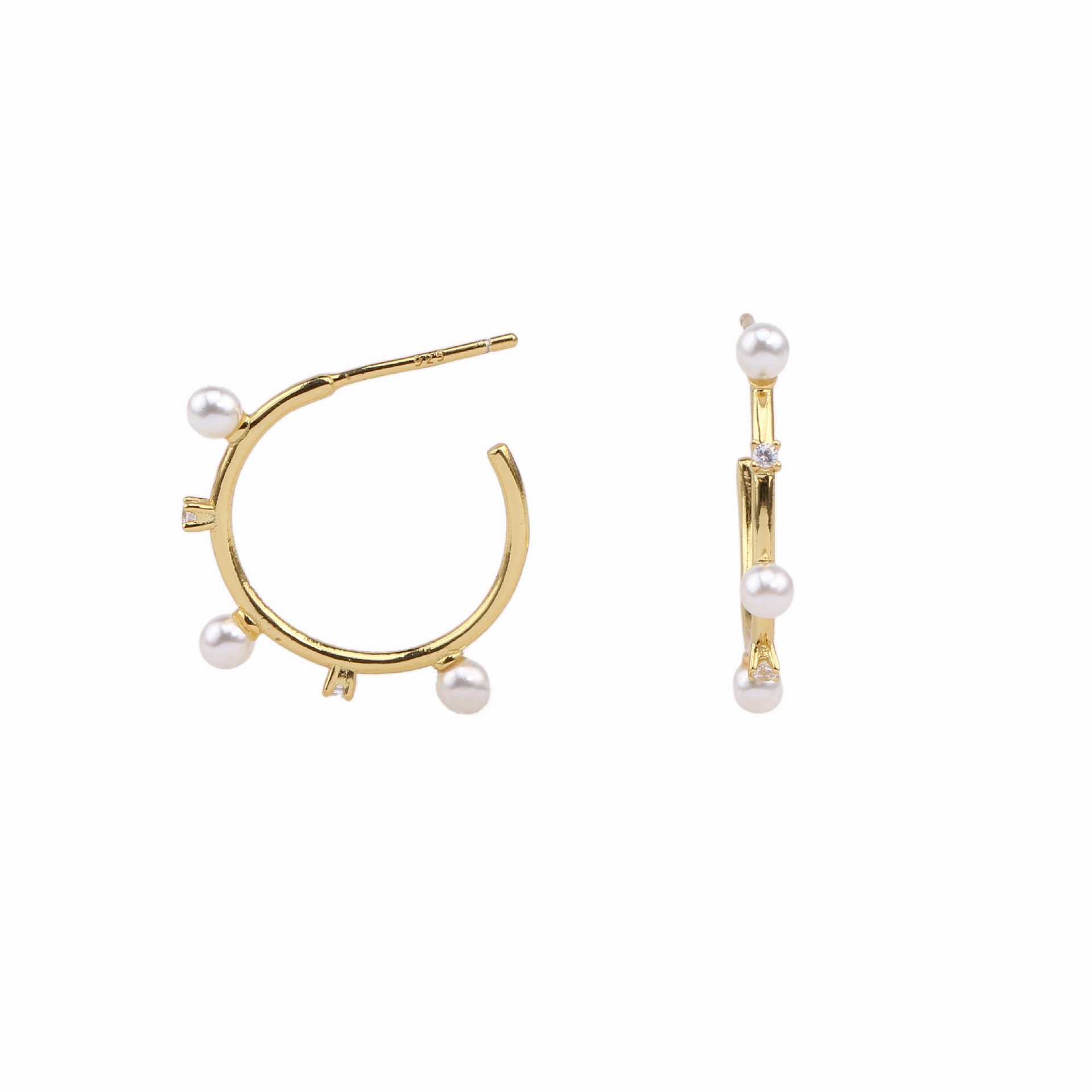 1 Pair Sweet C Shape Inlay Sterling Silver Artificial Gemstones Earrings display picture 1