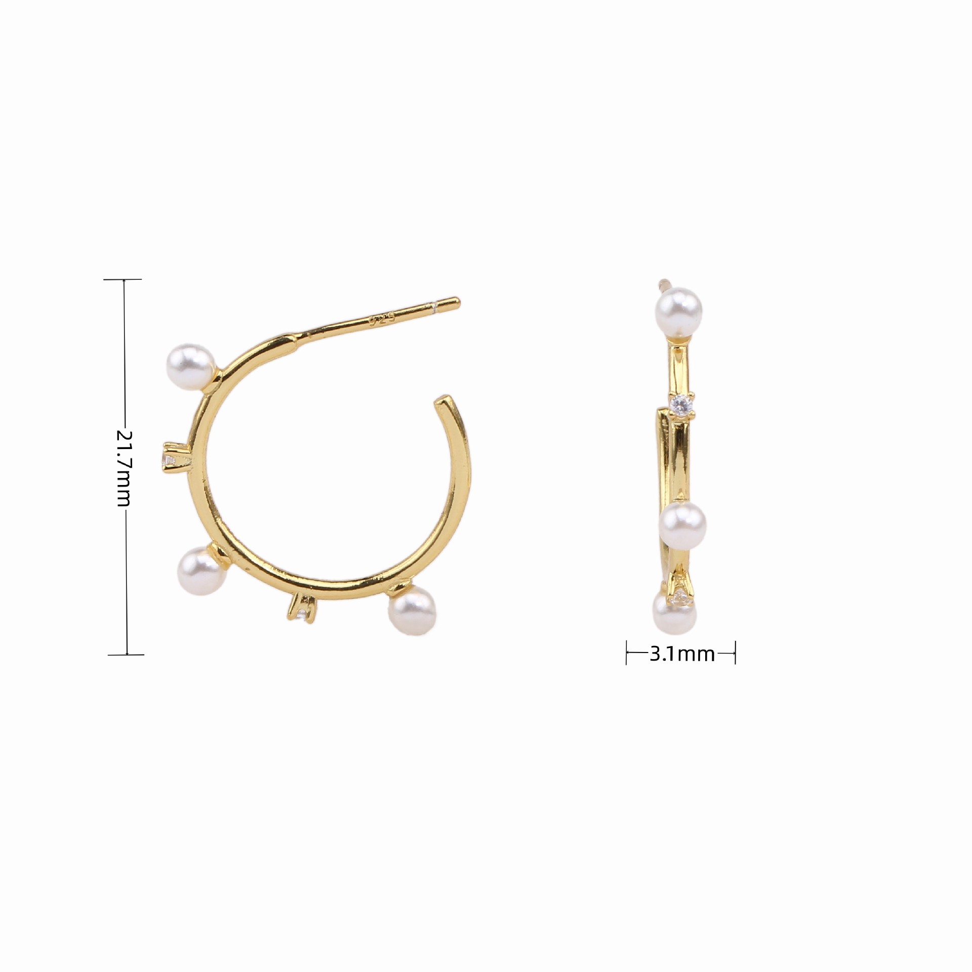 1 Pair Sweet C Shape Inlay Sterling Silver Artificial Gemstones Earrings display picture 2