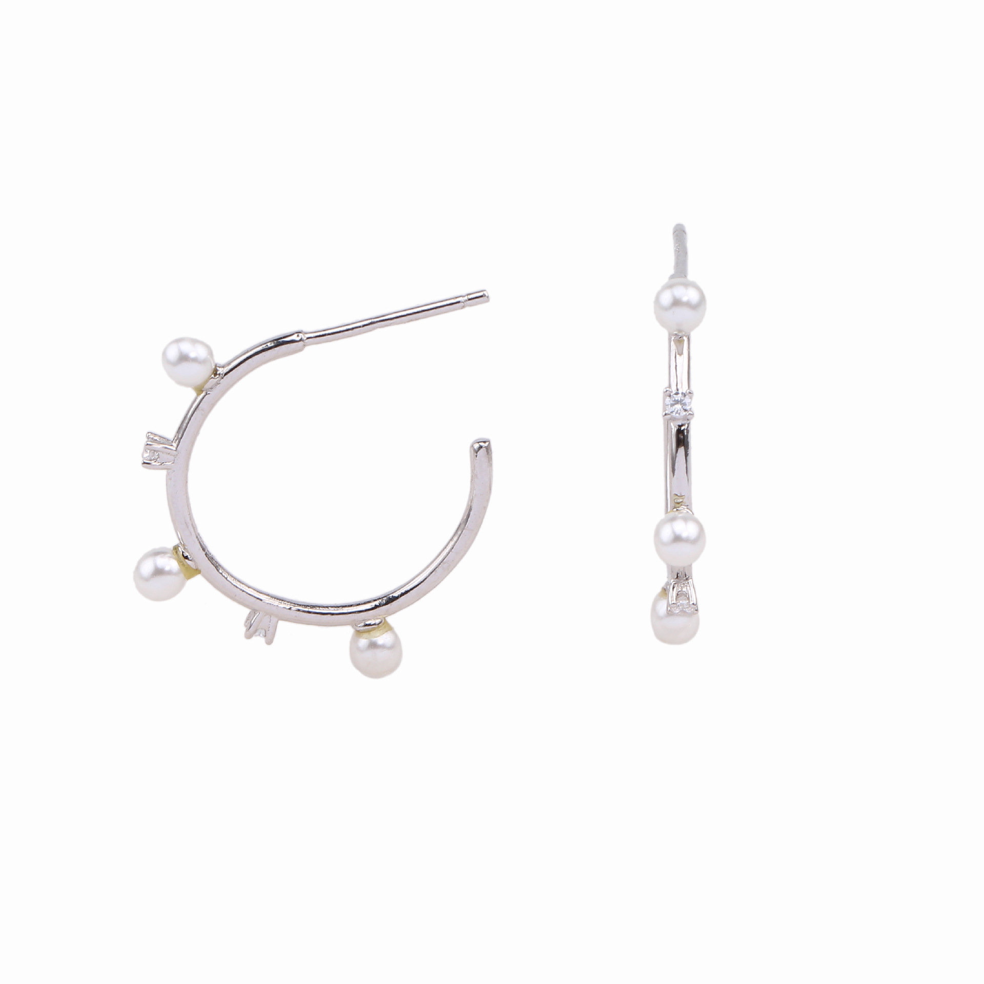 1 Pair Sweet C Shape Inlay Sterling Silver Artificial Gemstones Earrings display picture 3