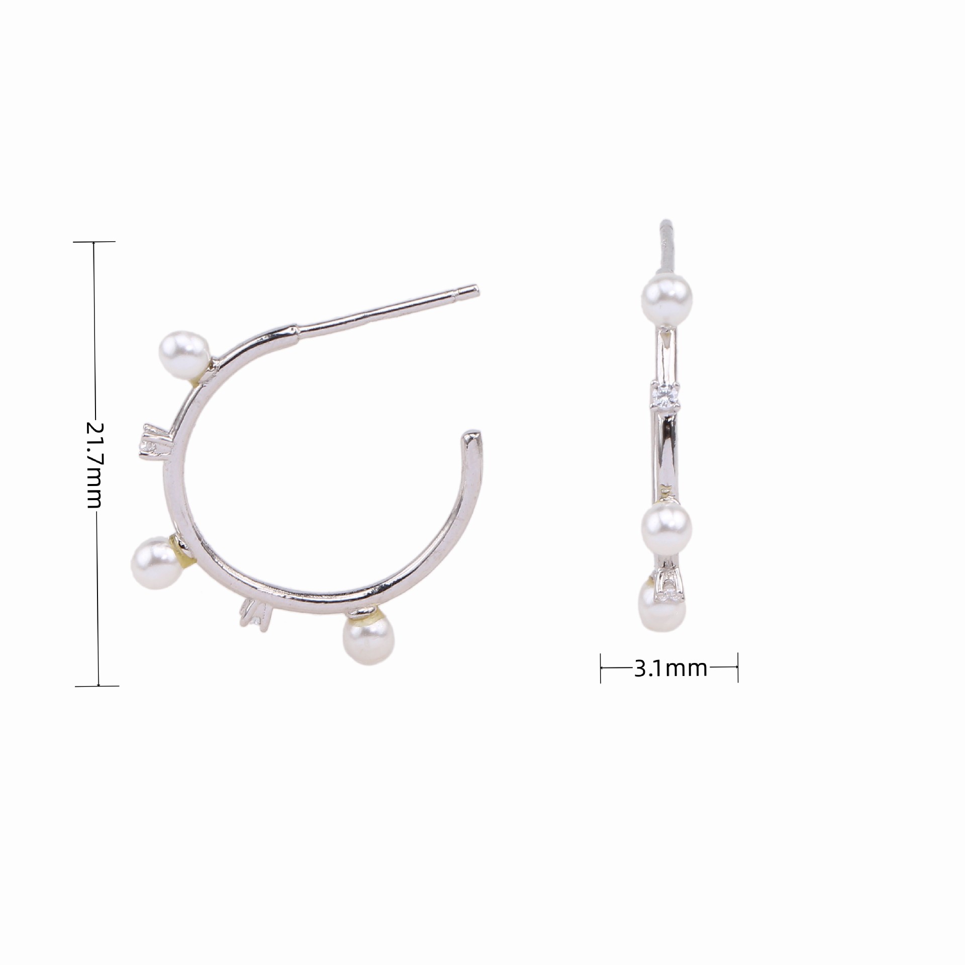 1 Pair Sweet C Shape Inlay Sterling Silver Artificial Gemstones Earrings display picture 4