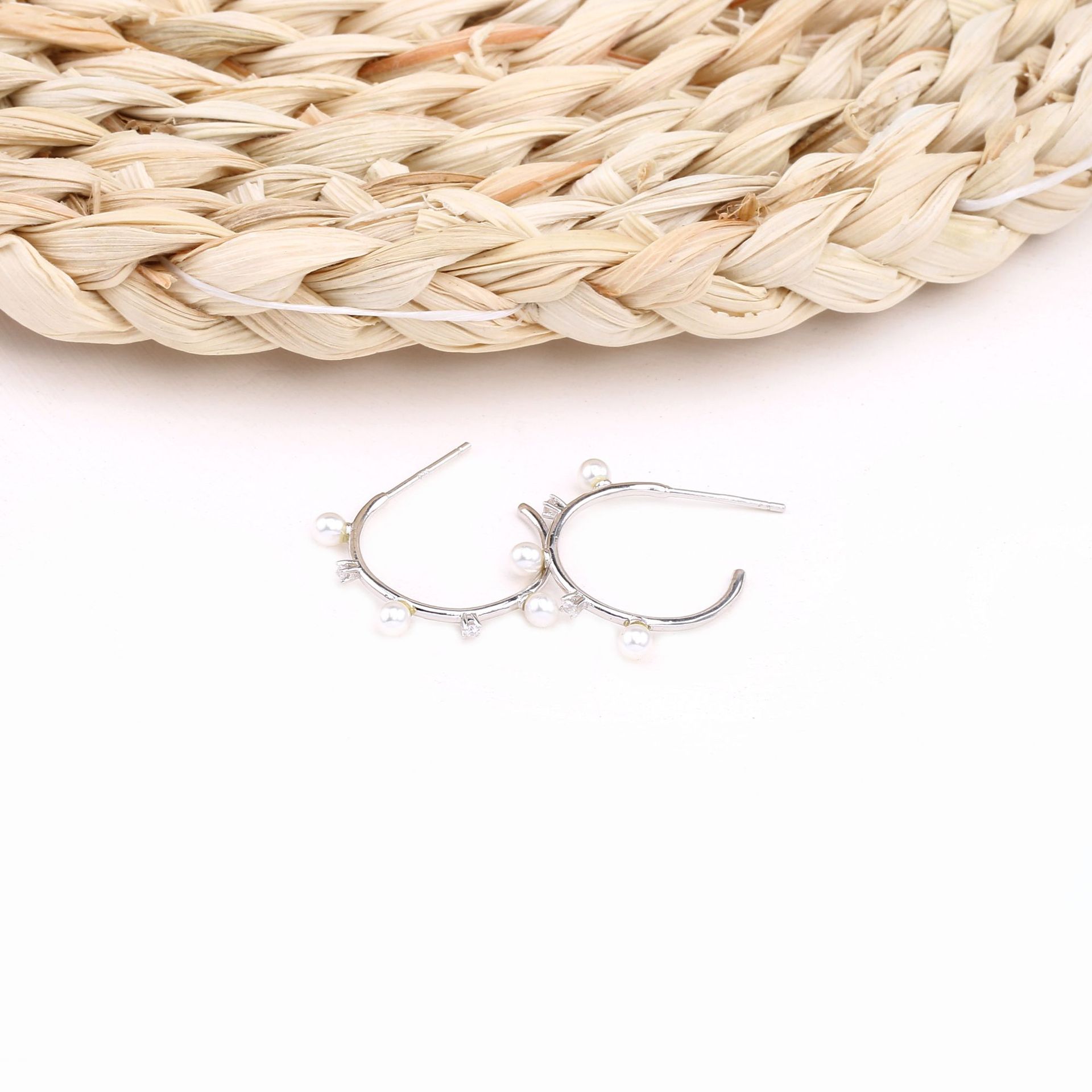 1 Pair Sweet C Shape Inlay Sterling Silver Artificial Gemstones Earrings display picture 8