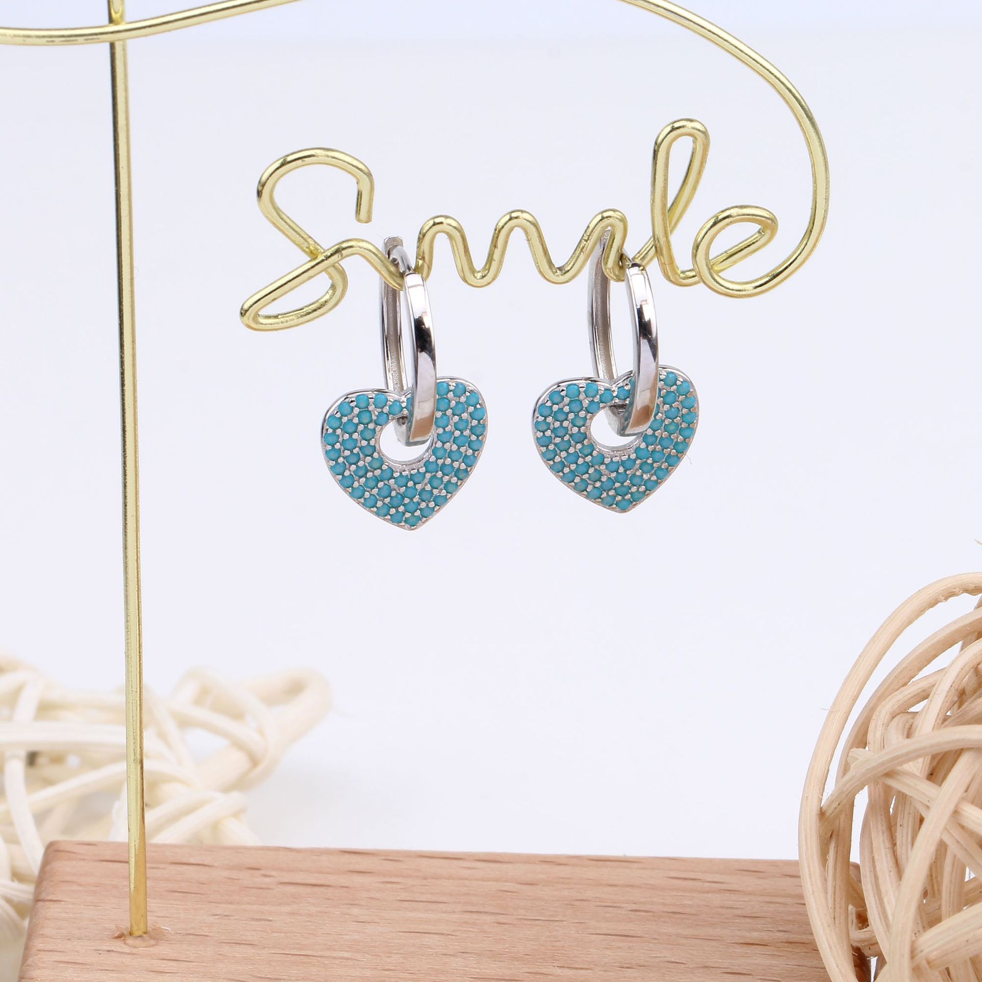 1 Pair Commute Heart Shape Sterling Silver Earrings display picture 7