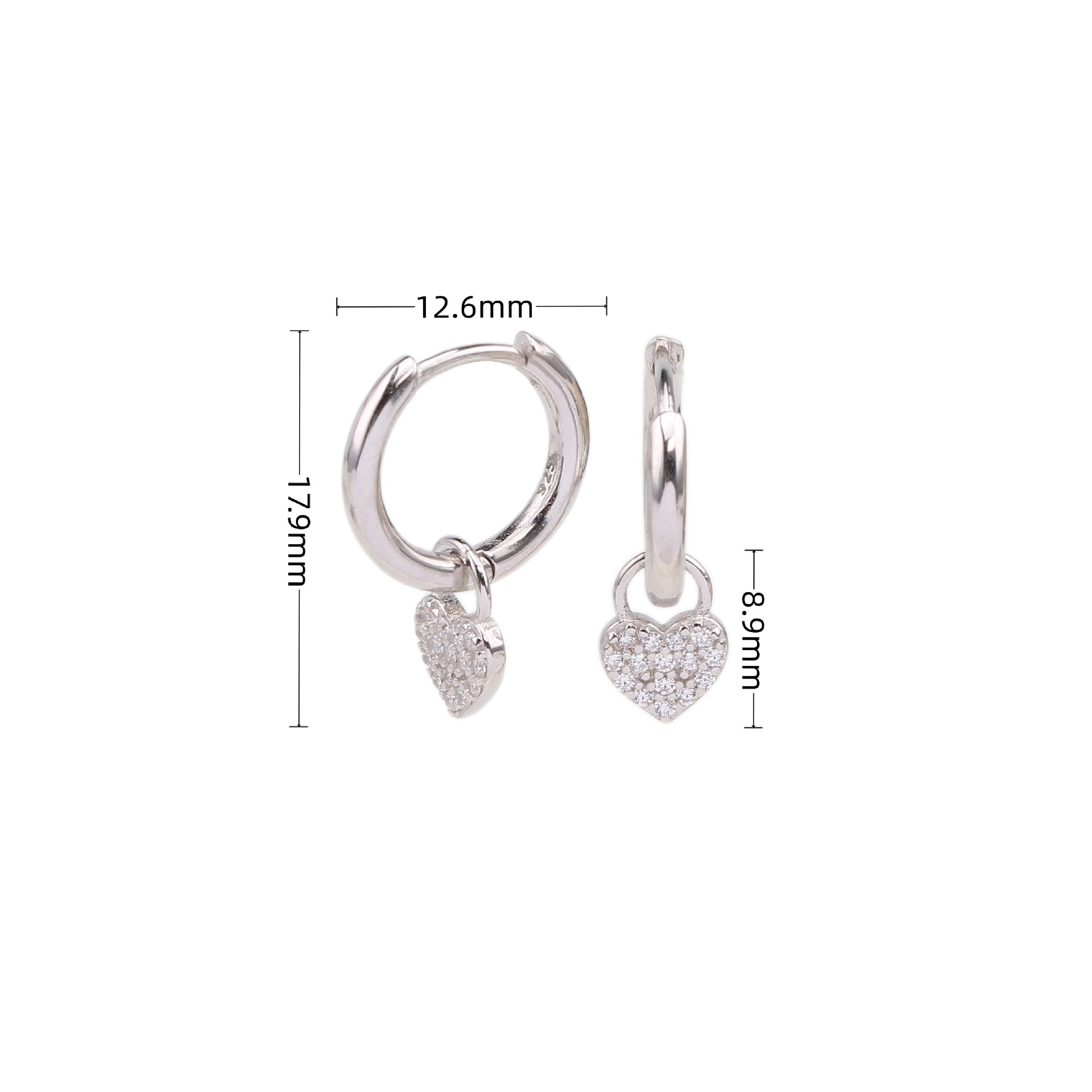 1 Pair Simple Style Heart Shape Inlay Sterling Silver Gem Drop Earrings display picture 4