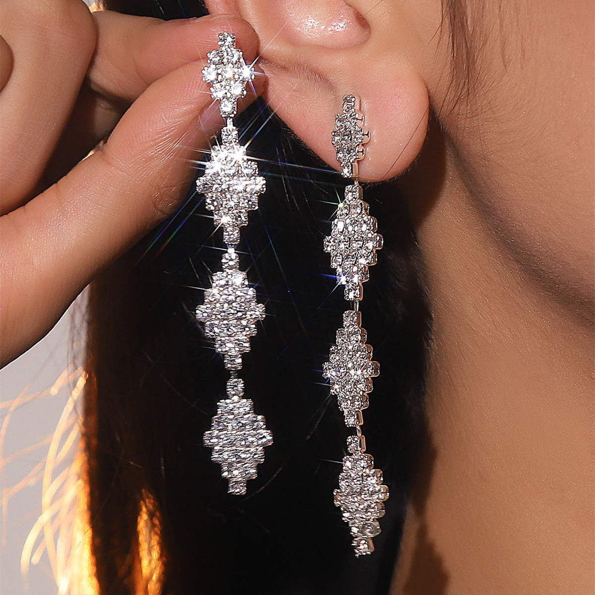Wholesale Jewelry Sweet Heart Shape Rhinestone Rhinestones Silver Plated Plating Inlay Drop Earrings display picture 2