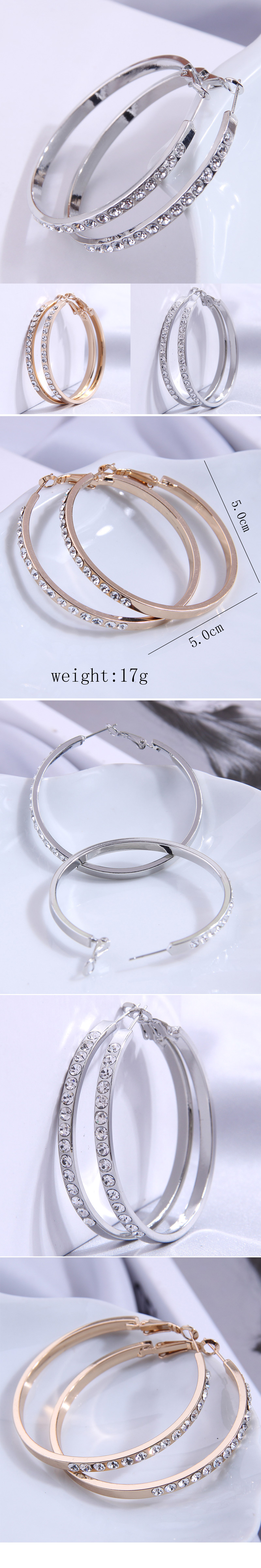 1 Pair Simple Style Round Inlay Steel Rhinestones Hoop Earrings display picture 1