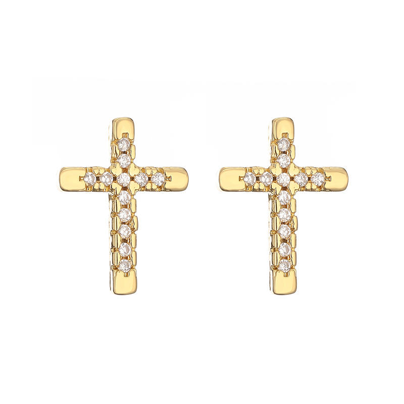 1 Pair Elegant Streetwear Cross Plating Inlay Copper Zircon Gold Plated Ear Studs display picture 26