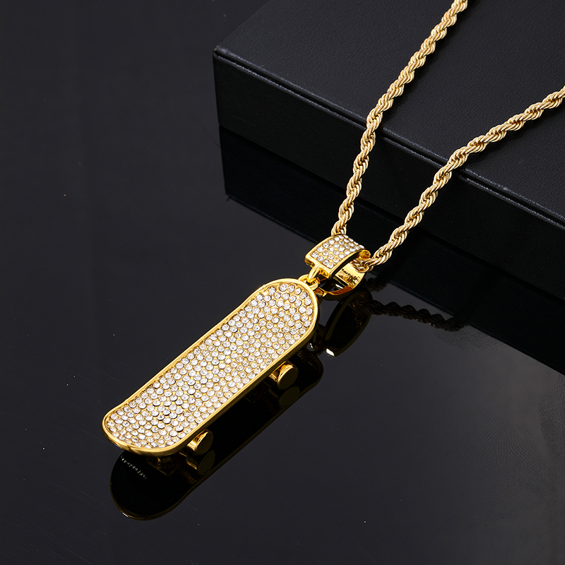 Hip-Hop Vintage Style Rock Skateboard 304 Stainless Steel Copper Plating Inlay Zircon Men'S Pendant Necklace display picture 4