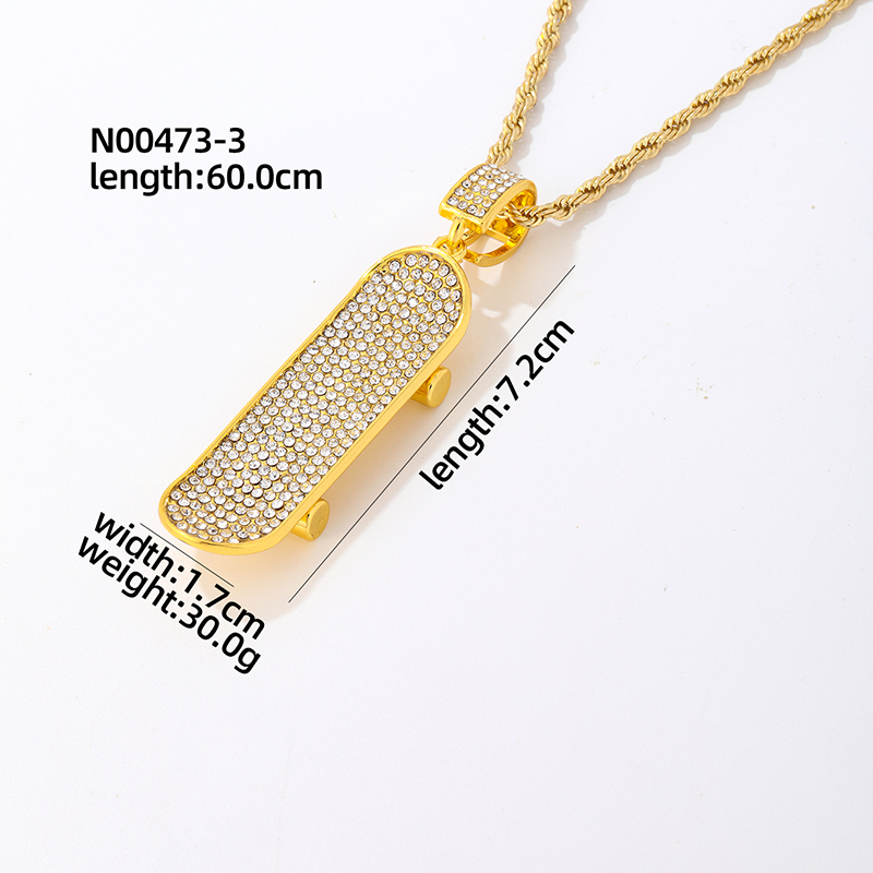 Hip-Hop Vintage Style Rock Skateboard 304 Stainless Steel Copper Plating Inlay Zircon Men'S Pendant Necklace display picture 6