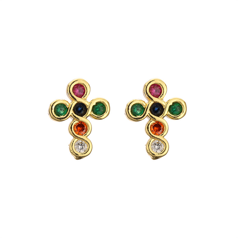 1 Pair Elegant Streetwear Cross Plating Inlay Copper Zircon Gold Plated Ear Studs display picture 11