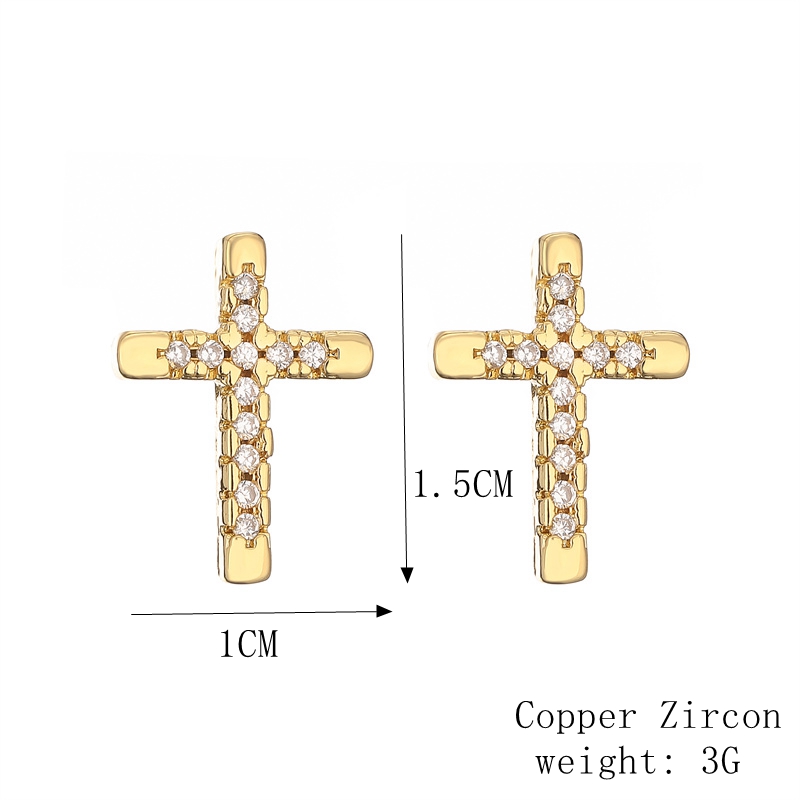 1 Pair Elegant Streetwear Cross Plating Inlay Copper Zircon Gold Plated Ear Studs display picture 1