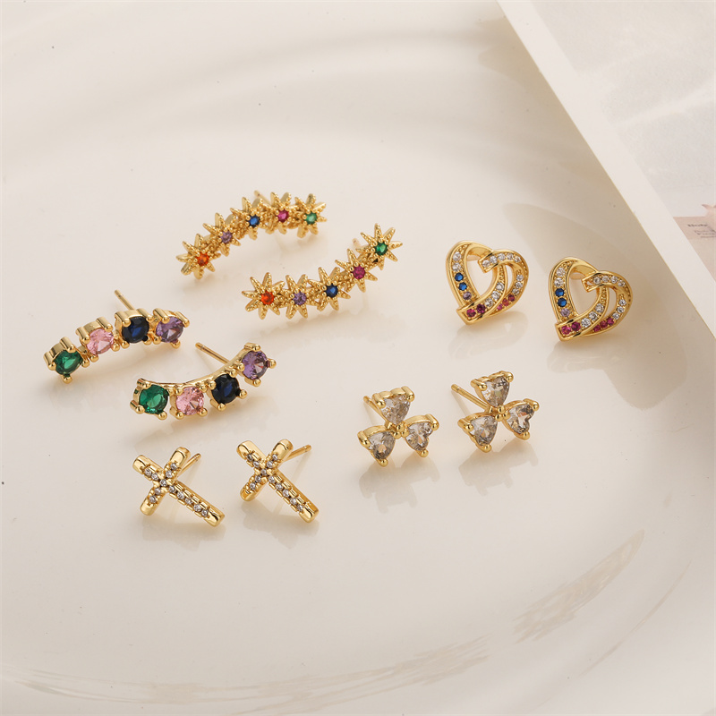 1 Pair Elegant Streetwear Cross Plating Inlay Copper Zircon Gold Plated Ear Studs display picture 6