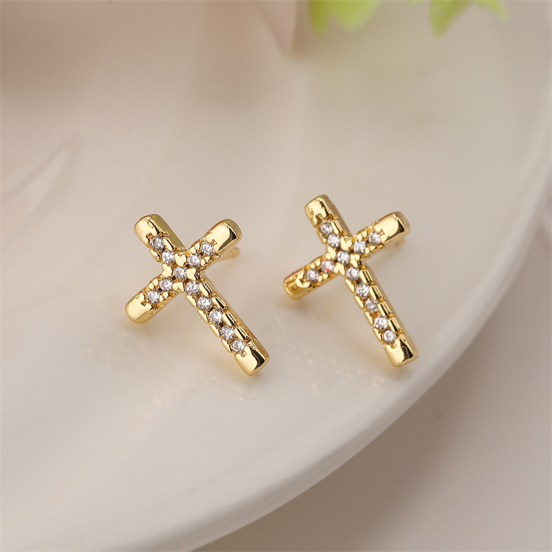 1 Pair Elegant Streetwear Cross Plating Inlay Copper Zircon Gold Plated Ear Studs display picture 8