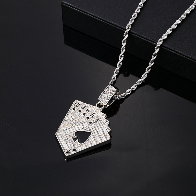 Hip-hop Vintage Style Rock Poker Stainless Steel Alloy Plating Inlay Zircon Gold Plated Silver Plated Men's Pendant Necklace display picture 3