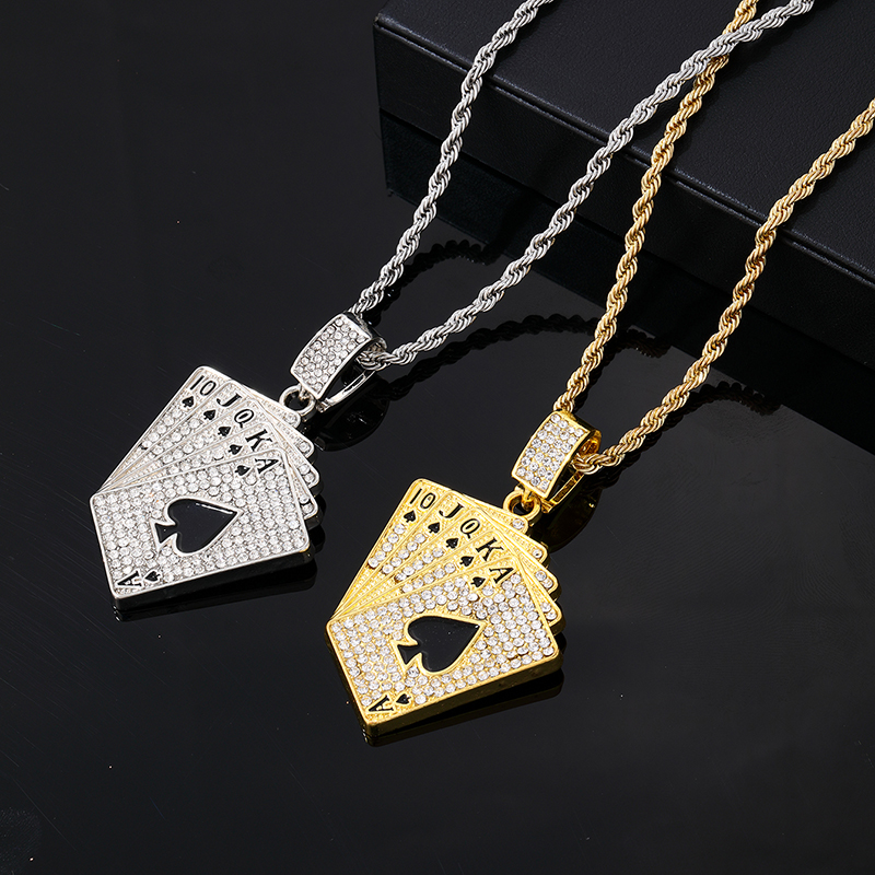 Hip-hop Vintage Style Rock Poker Stainless Steel Alloy Plating Inlay Zircon Gold Plated Silver Plated Men's Pendant Necklace display picture 1