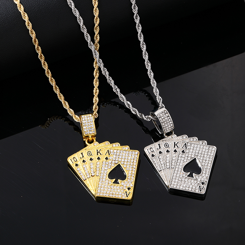 Hip-hop Vintage Style Rock Poker Stainless Steel Alloy Plating Inlay Zircon Gold Plated Silver Plated Men's Pendant Necklace display picture 2