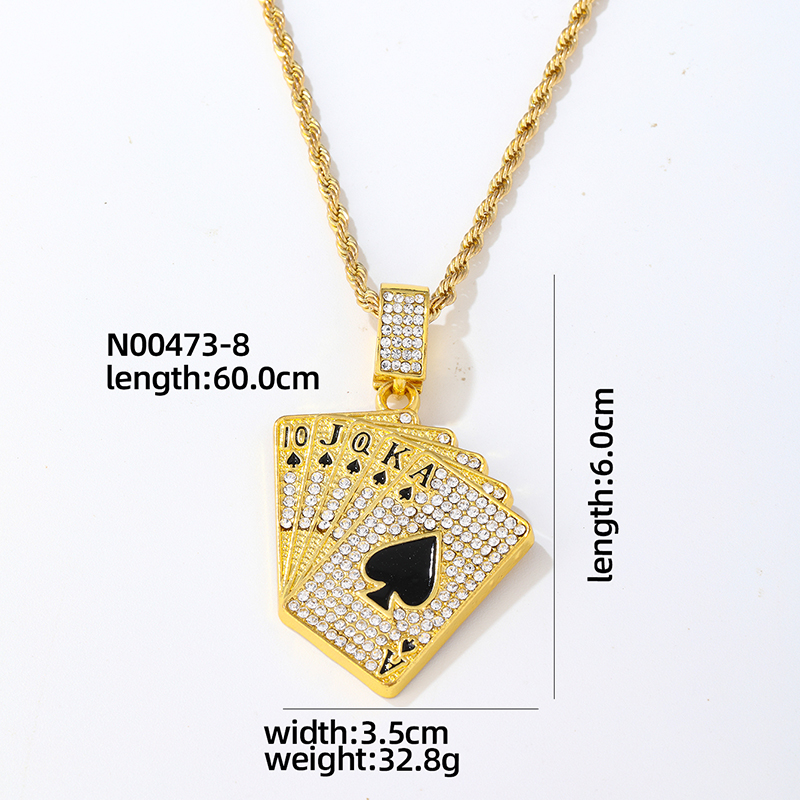 Hip-hop Vintage Style Rock Poker Stainless Steel Alloy Plating Inlay Zircon Gold Plated Silver Plated Men's Pendant Necklace display picture 7
