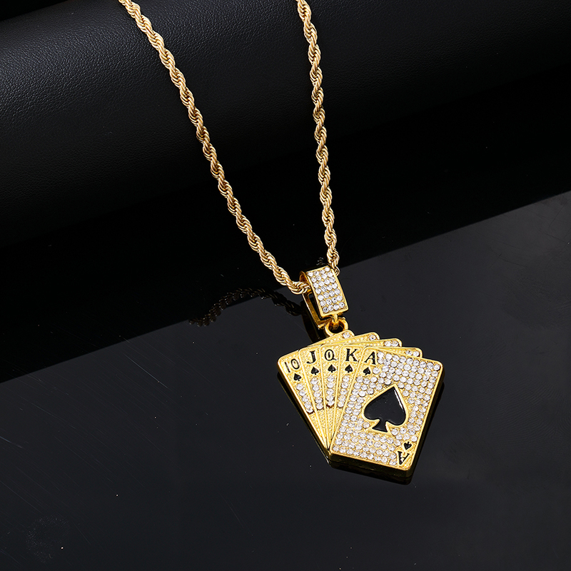 Hip-hop Vintage Style Rock Poker Stainless Steel Alloy Plating Inlay Zircon Gold Plated Silver Plated Men's Pendant Necklace display picture 6