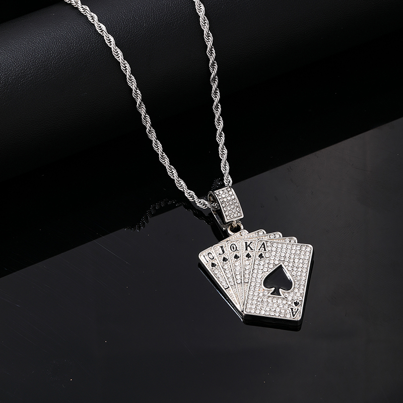 Hip-hop Vintage Style Rock Poker Stainless Steel Alloy Plating Inlay Zircon Gold Plated Silver Plated Men's Pendant Necklace display picture 5