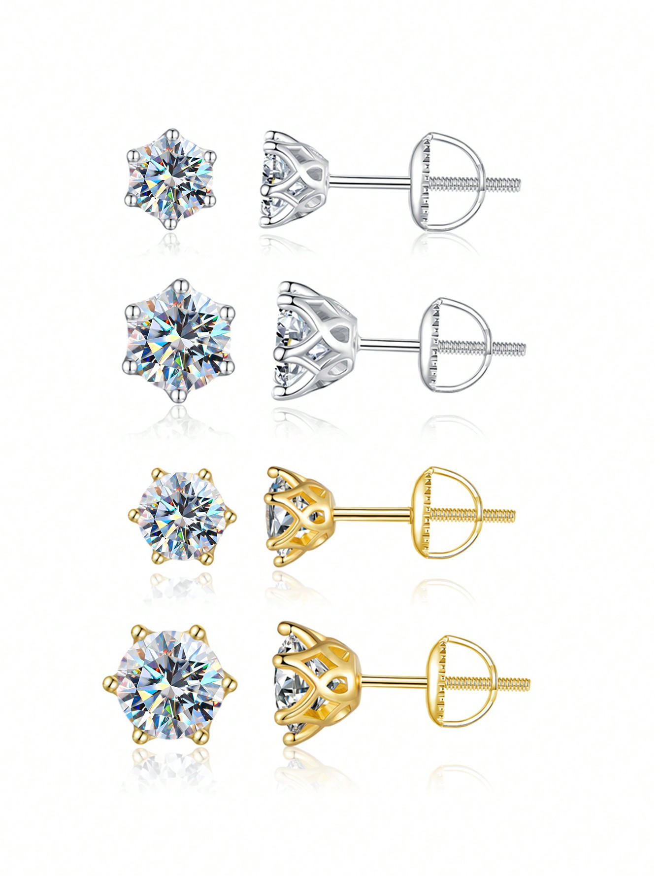 Brillant Rond Argent Sterling Incruster Moissanite Boucles D'oreilles display picture 2