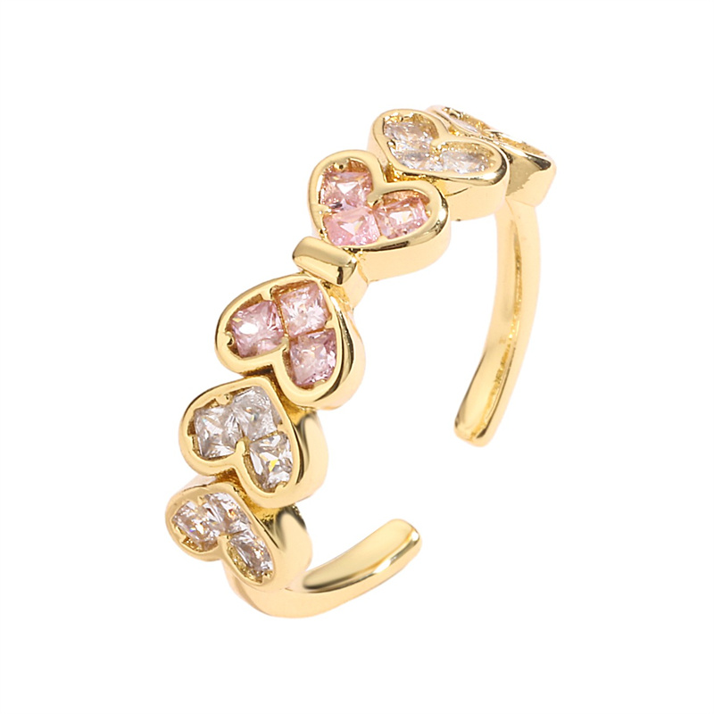 Luxurious Heart Shape Copper Plating Inlay Zircon Gold Plated Open Rings display picture 10