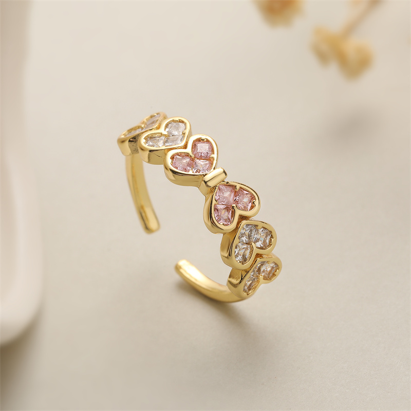 Luxurious Heart Shape Copper Plating Inlay Zircon Gold Plated Open Rings display picture 3