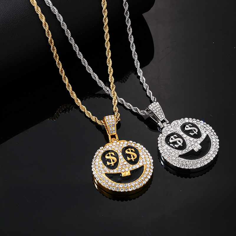 Hip-hop Vintage Style Rock Smiley Face Stainless Steel Alloy Plating Inlay Zircon Gold Plated Silver Plated Men's Pendant Necklace display picture 2