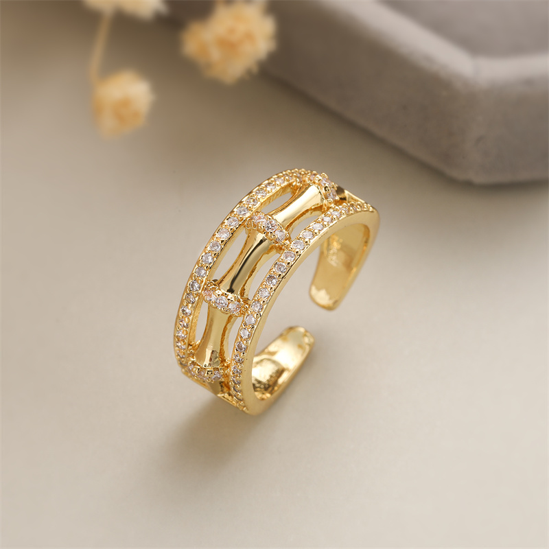 Luxurious Irregular Copper Plating Inlay Zircon Gold Plated Open Rings display picture 6