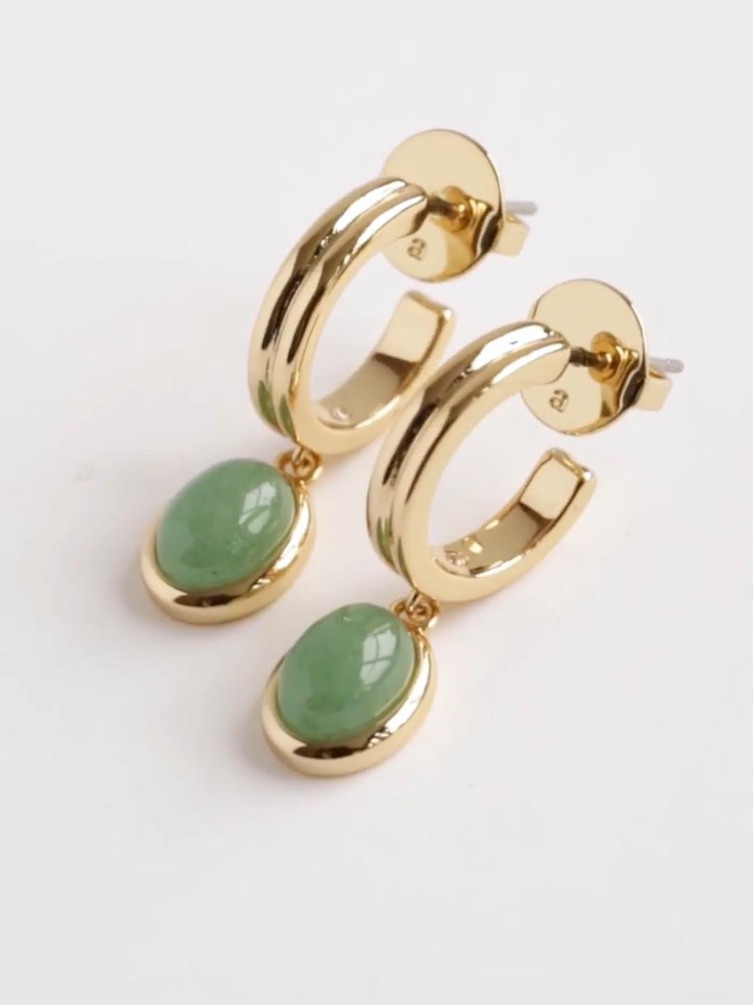 Green Aventurine Earrings New Retro Simple Gemstone Eardrops Earrings Stud Earrings Fashion Design display picture 1