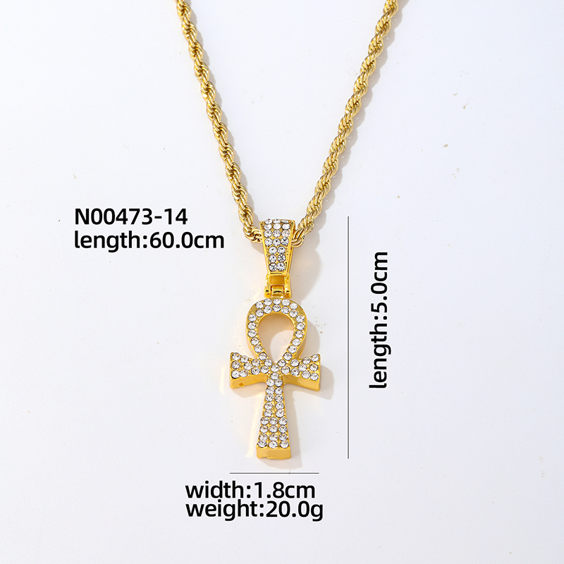 Wholesale Hip-Hop Vintage Style Rock Cross 304 Stainless Steel Copper Plating Inlay Zircon Pendant Necklace display picture 7