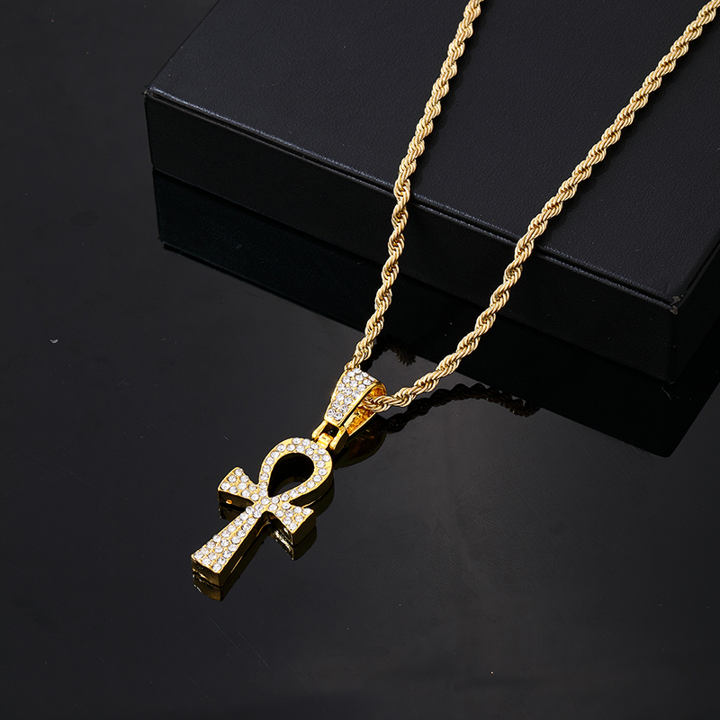 Wholesale Hip-Hop Vintage Style Rock Cross 304 Stainless Steel Copper Plating Inlay Zircon Pendant Necklace display picture 5