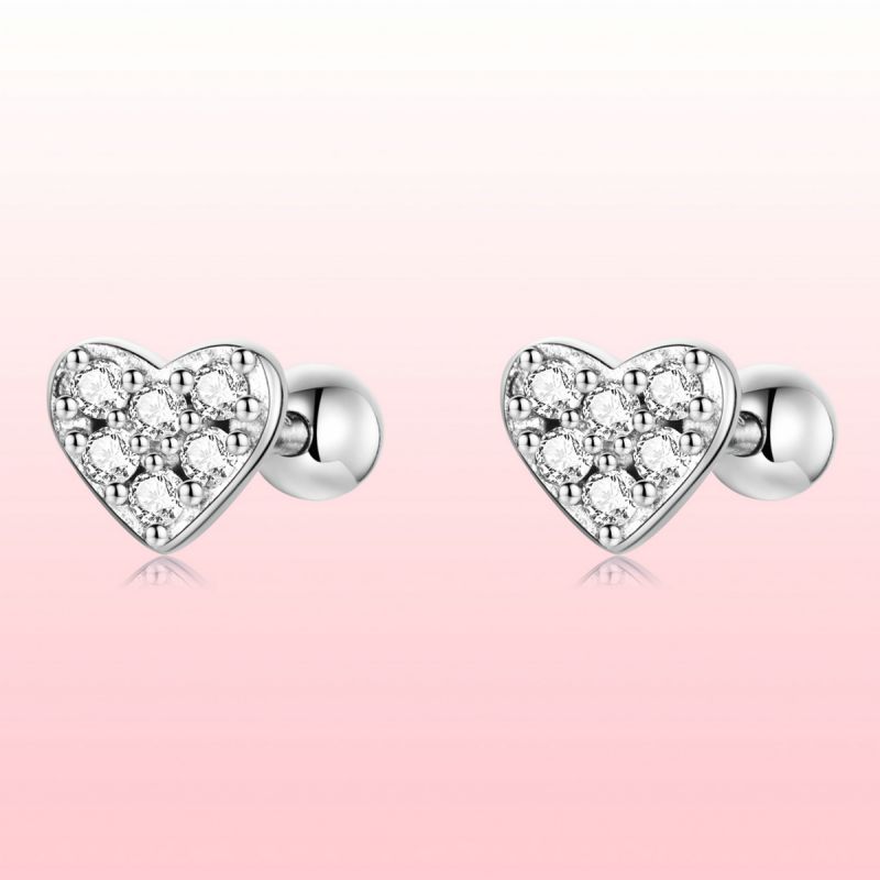 1 Pair Simple Style Heart Shape Inlay Sterling Silver Zircon Ear Studs display picture 2