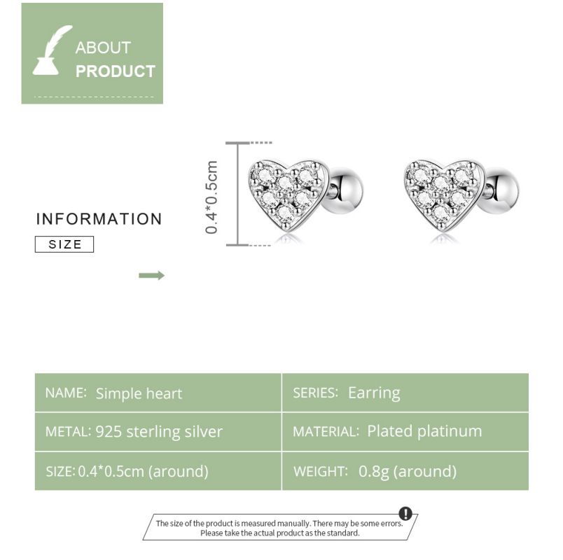 1 Pair Simple Style Heart Shape Inlay Sterling Silver Zircon Ear Studs display picture 5