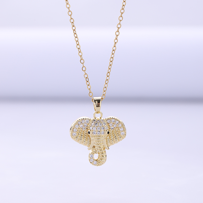 1 Personalized Hip Hop Style Real Gold Plated Diamond Elephant Pendant Necklace Wild Animal Necklace Clavicle Chain Ladies Party Gift display picture 3