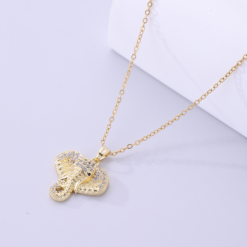 1 Personalized Hip Hop Style Real Gold Plated Diamond Elephant Pendant Necklace Wild Animal Necklace Clavicle Chain Ladies Party Gift display picture 2
