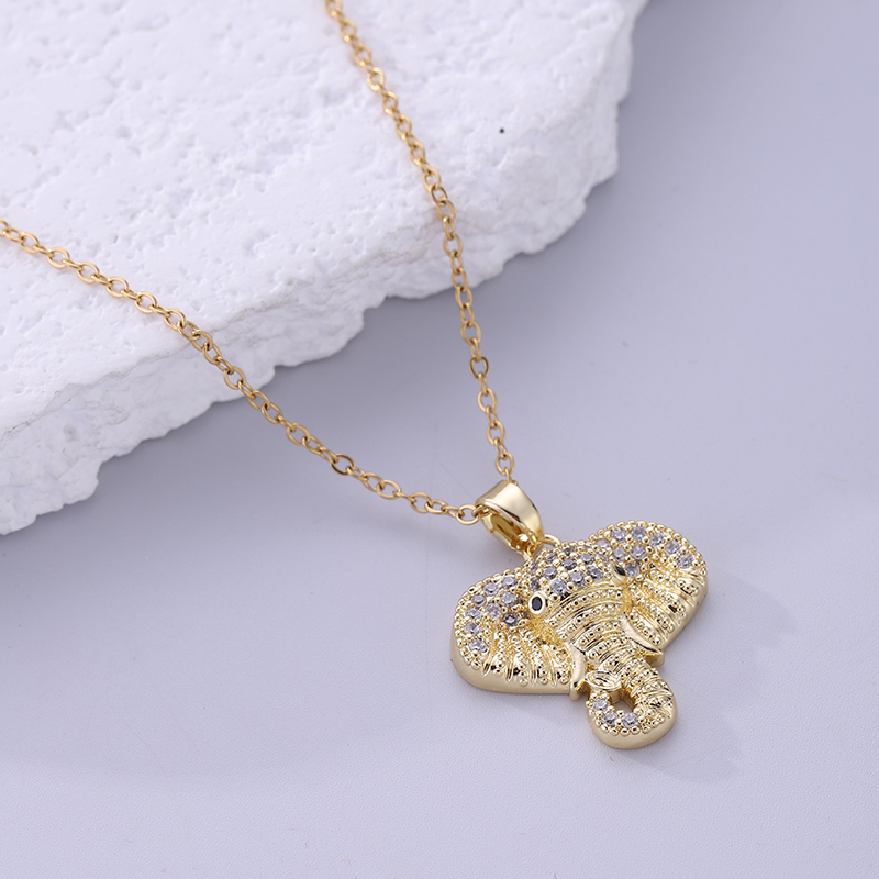1 Personalized Hip Hop Style Real Gold Plated Diamond Elephant Pendant Necklace Wild Animal Necklace Clavicle Chain Ladies Party Gift display picture 4