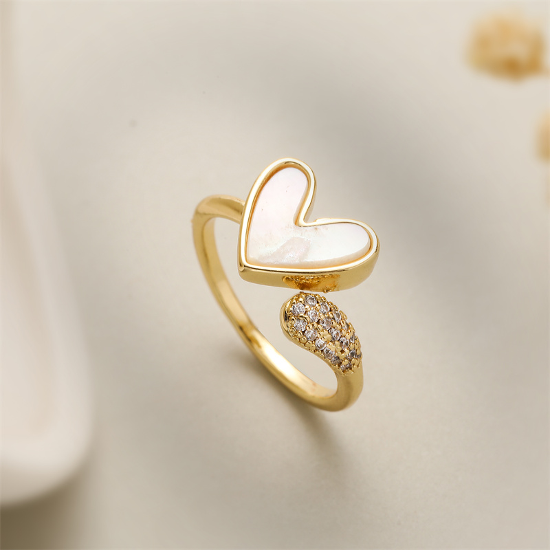 Luxurious Heart Shape Copper Plating Inlay Shell Zircon Gold Plated Open Rings display picture 2